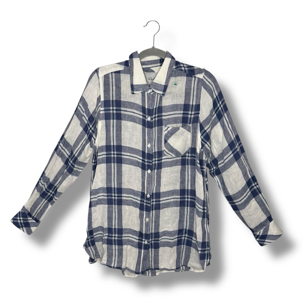 Rails Hunter‎ White Indigo Melange Plaid Women's Size M Long Sleeve Button Shirt